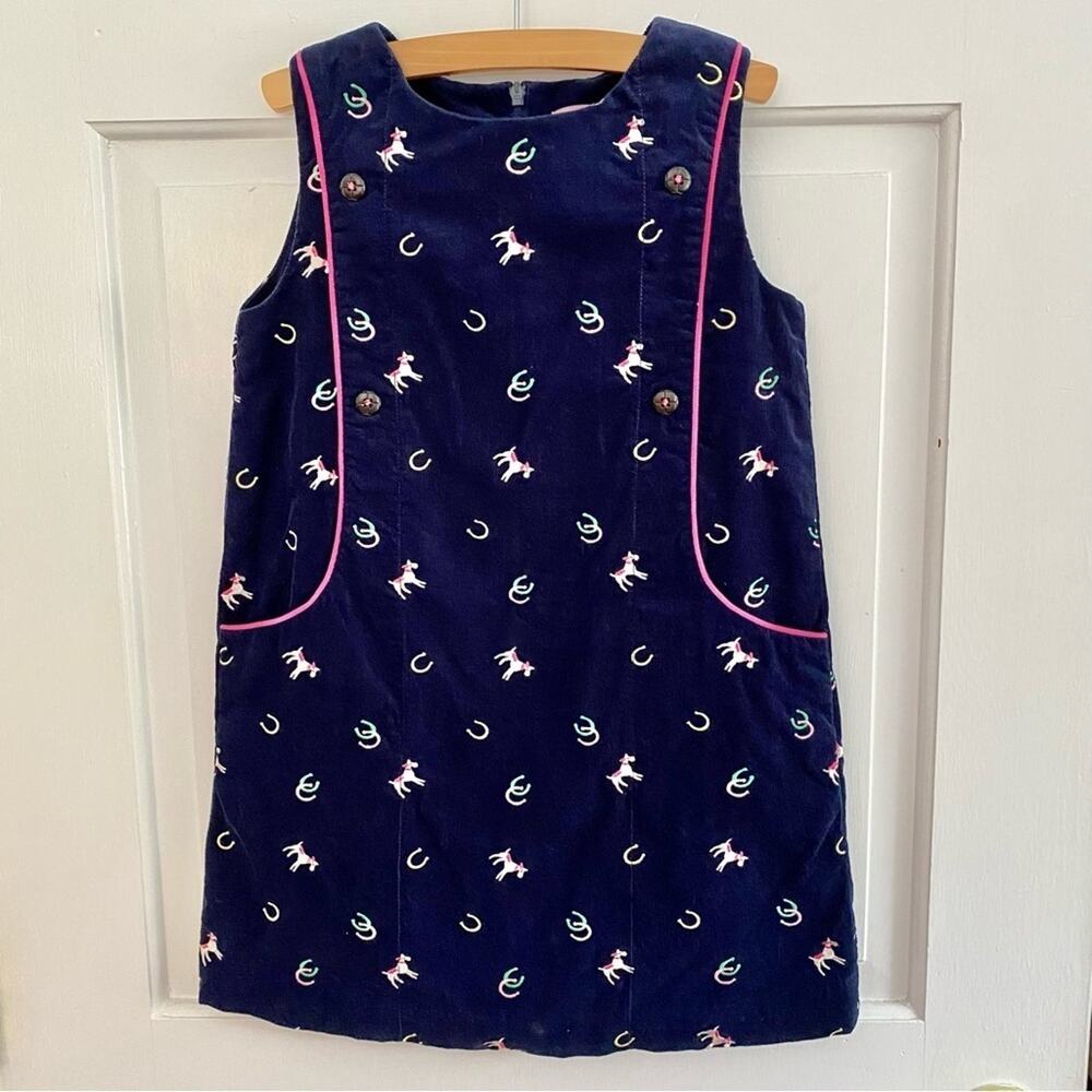 Lilly Pulitzer Girls Navy Corduroy Shift Dress Jumper Embroidered Size 7